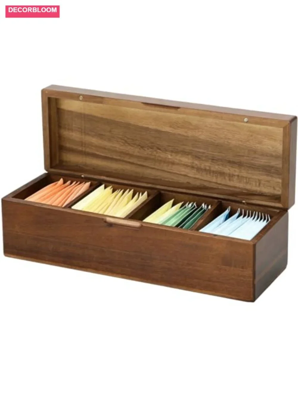 Wooden Tea Bag Organizer with 4 Compartments and Removable Dividers